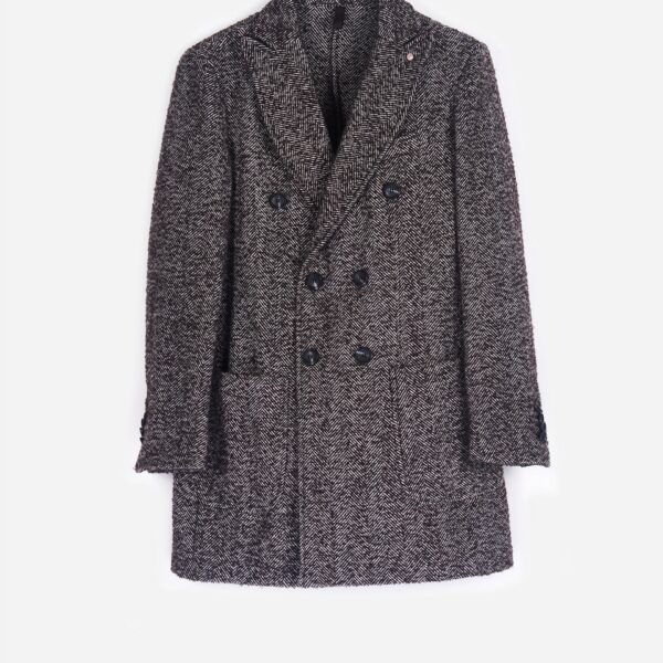 QB24 cappotto doppiopetto con fantasia herringbone